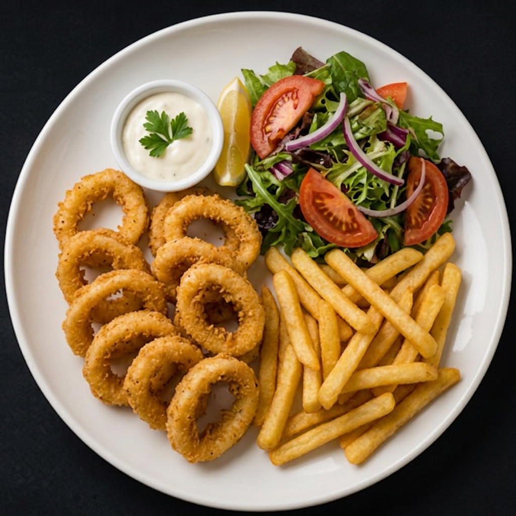 8* Calamars à la romaine (frites et salade)